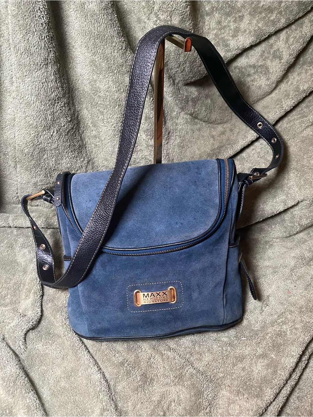 Maxx New York Blue Suede Shoulder Bag